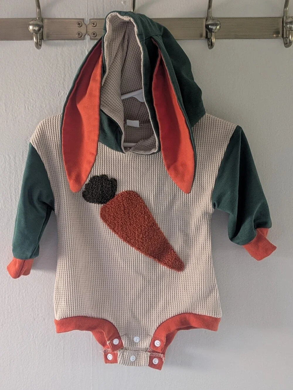 Baby Bunny Carrot Hoodie Bodysuit - Green & Orange (0-3 Month)